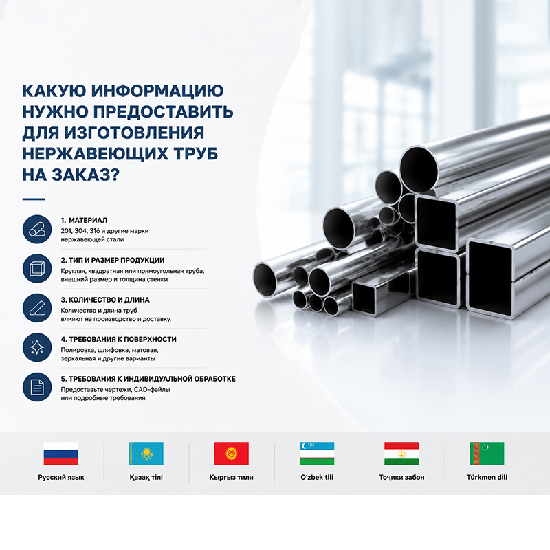 Какая информация нужна для заказа индивидуального изготовления труб из нержавеющей стали?