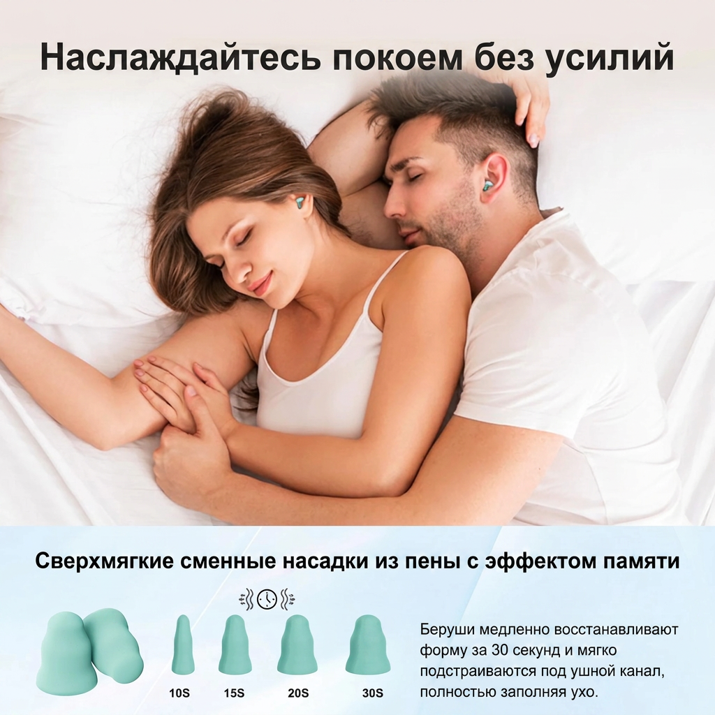 Моющиеся силиконовые беруши 23 дБ, комфорт для сна на боку