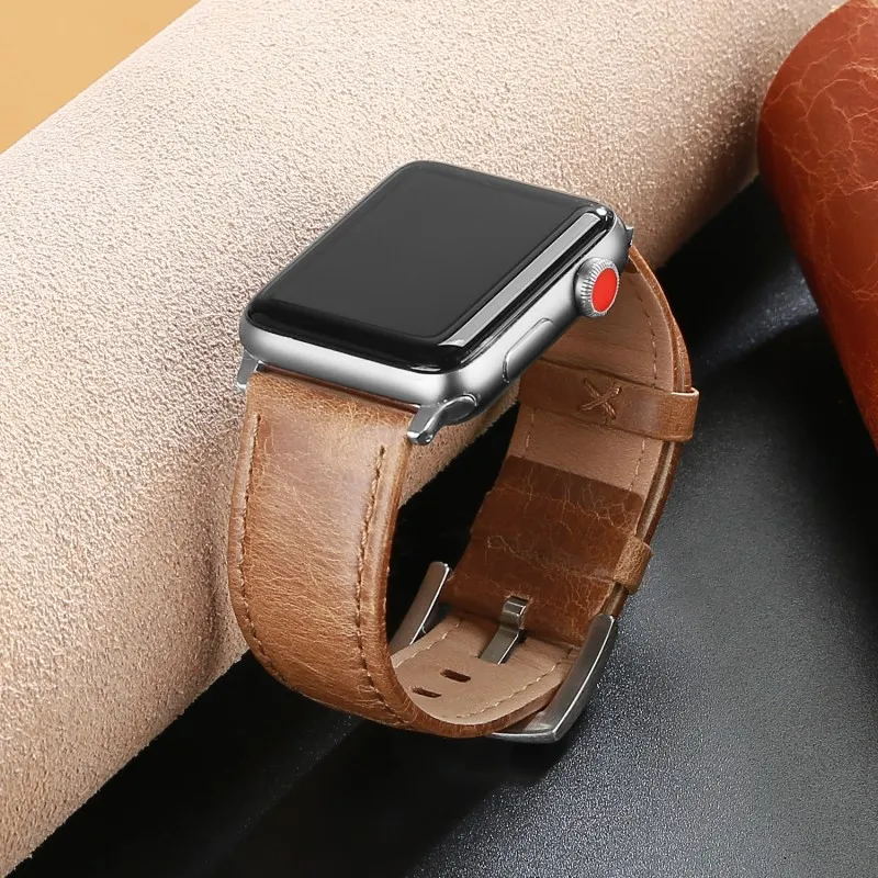 Премиальный Кожаный Ремешок для Apple Watch (Верхний Слой Кожи) — Подходит для 42/44/45/49мм, Кастомизация Доступна