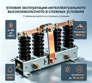 Интеллектуальный высоковольтный разъединитель успешно прошел испытания в климатических камерах, подтвердив работоспособность:при температуре воздуха от –60 °C до +55 °C; при относительной влажности до 100% (с конденсацией); в условиях высокогорья до 4000 метров над уровнем моря; при запылённости до 10 мг/м³ (песчаные и пустынные регионы).