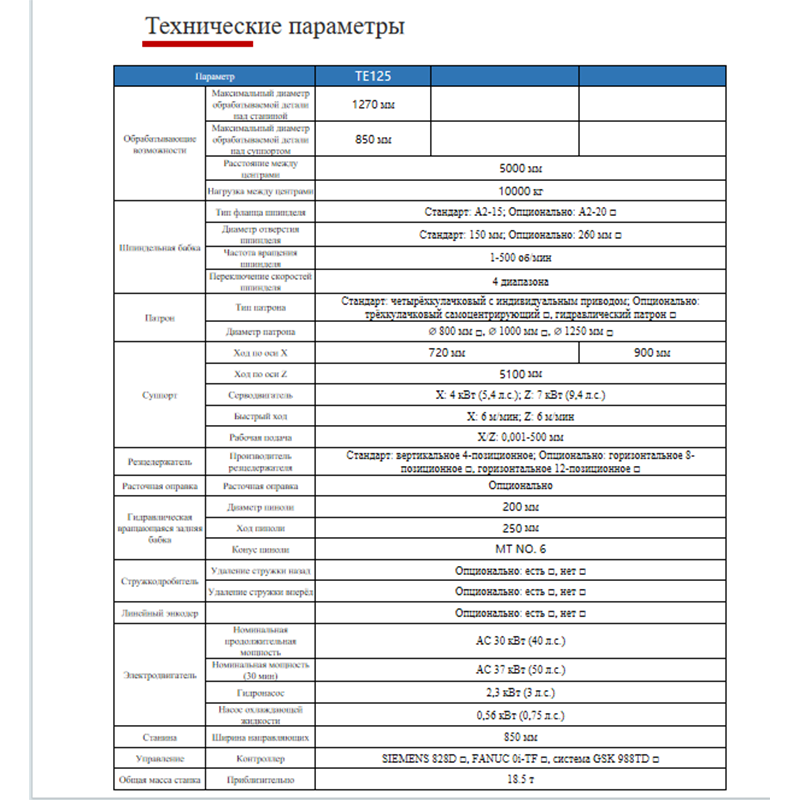 Горизонтальный токарный станок с ЧПУ TE125X5000