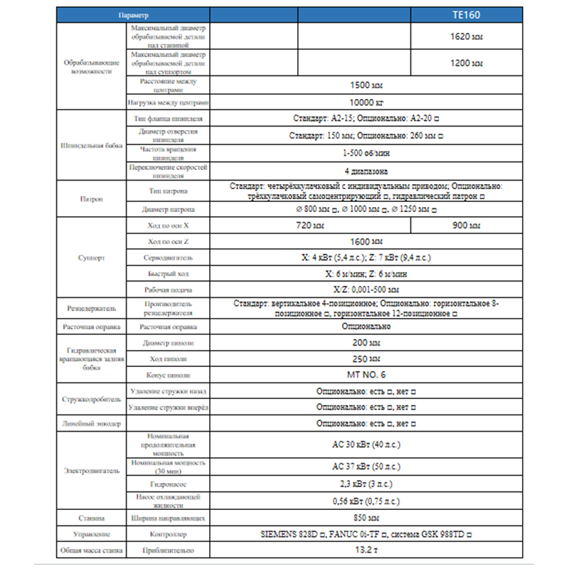 Горизонтальный токарный станок с ЧПУ TE160X1500
