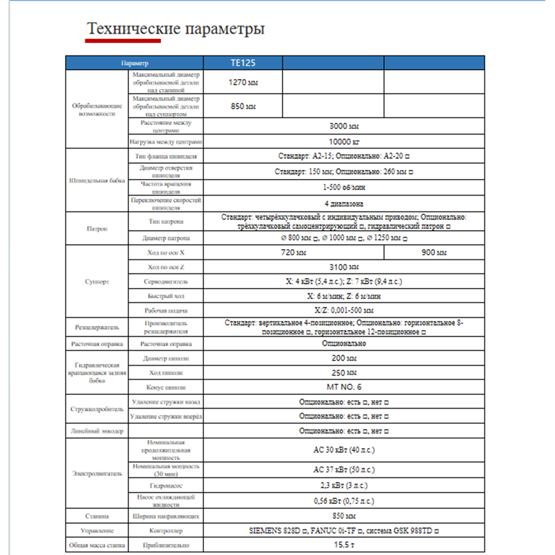 Горизонтальный токарный станок с ЧПУ TE125X3000