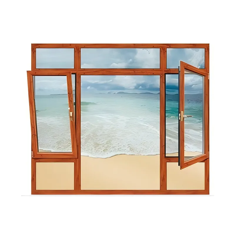 Системные заподлицо антимоскитные бесшумные «под дерево» поворотные алюминиевые окна с терморазрывом