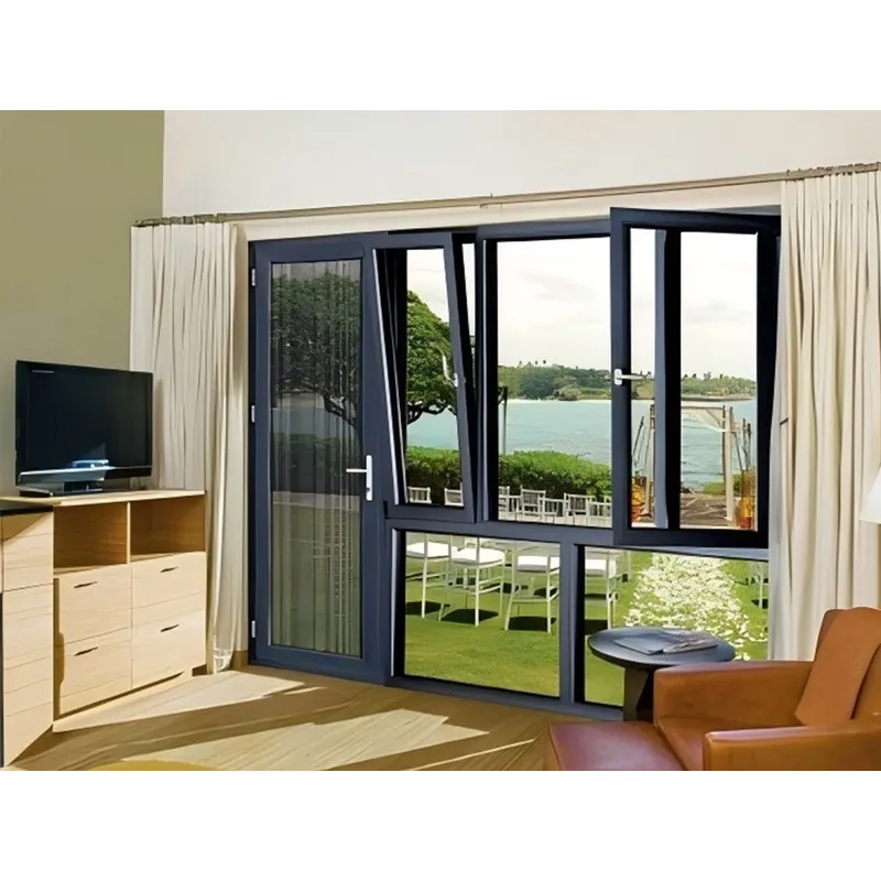Двухстворчатые системные заподлицо антимоскитные поворотные алюминиевые окна с терморазрывом