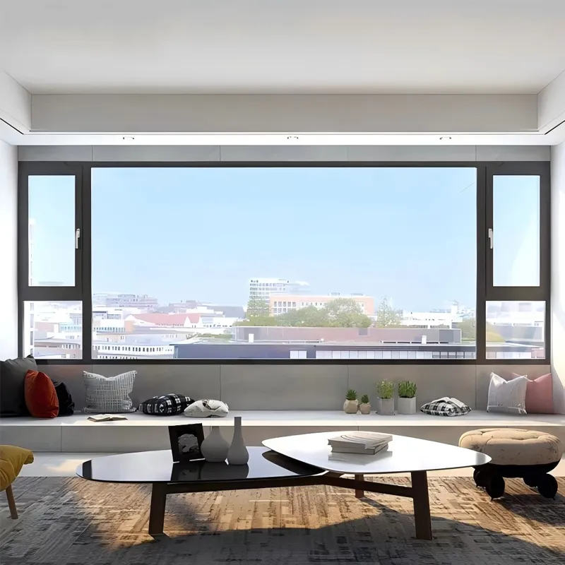 Двухстворчатые ультраузкие системные поворотные алюминиевые окна с терморазрывом