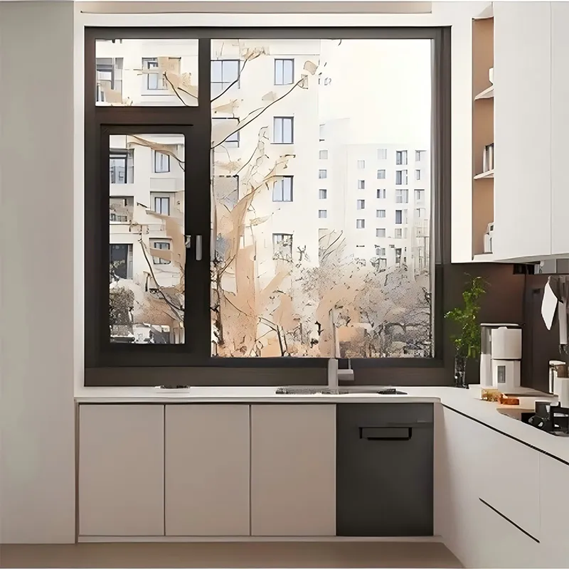 Двухстворчатые ультраузкие системные поворотные алюминиевые окна с терморазрывом