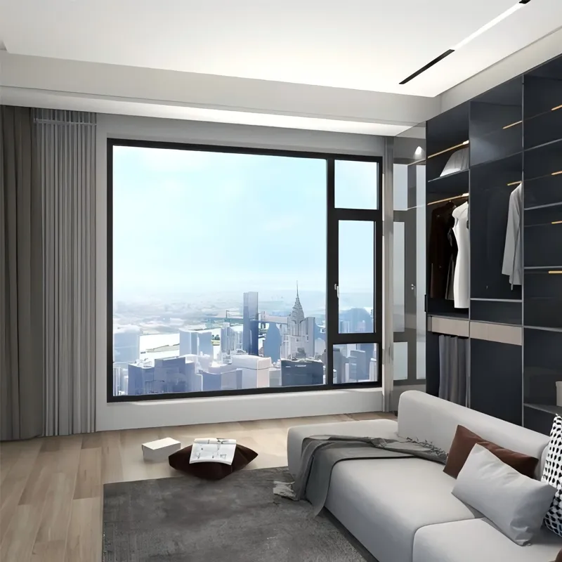 Двухстворчатые ультраузкие системные поворотные алюминиевые окна с терморазрывом