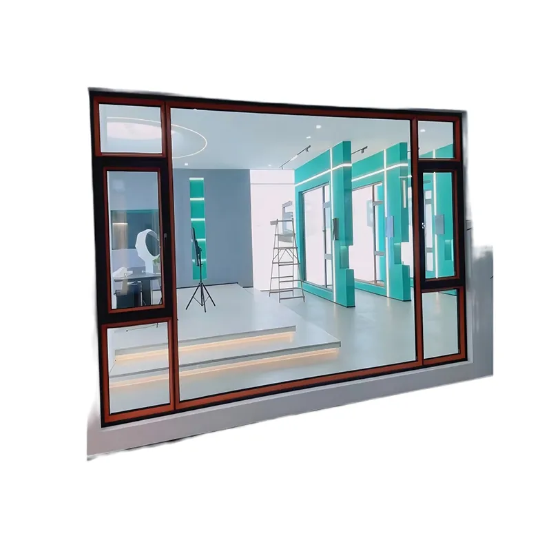 Системные заподлицо антимоскитные бесшумные «под дерево» поворотные алюминиевые окна с терморазрывом