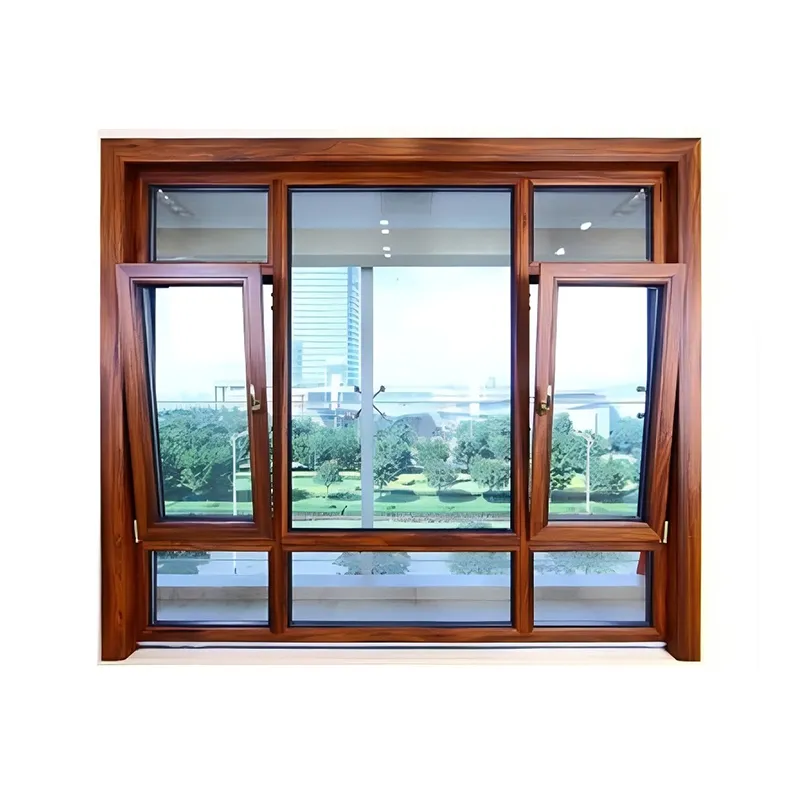 Системные заподлицо антимоскитные бесшумные «под дерево» поворотные алюминиевые окна с терморазрывом