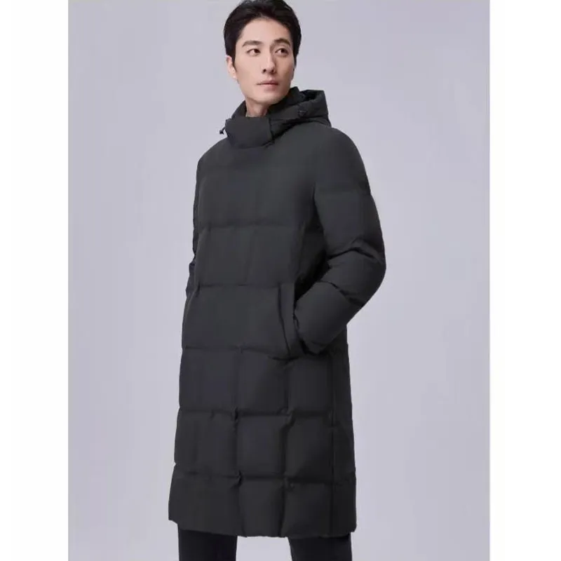 Средне-длинная пуховая куртка унисекс из белого утиного пуха