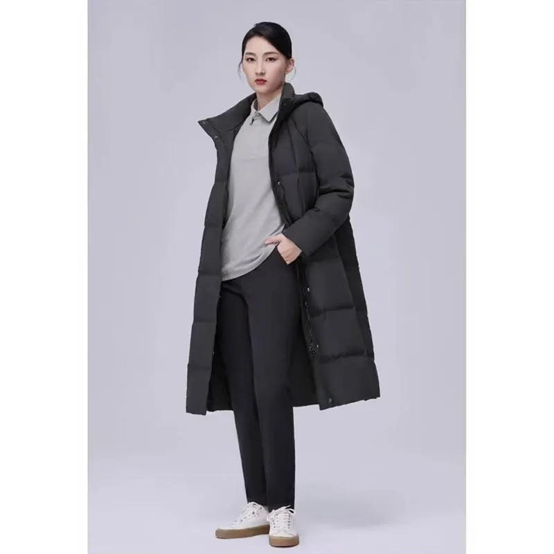 Средне-длинная пуховая куртка унисекс из белого утиного пуха