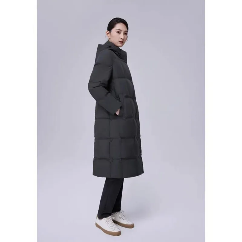 Средне-длинная пуховая куртка унисекс из белого утиного пуха