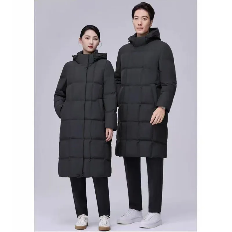 Средне-длинная пуховая куртка унисекс из белого утиного пуха