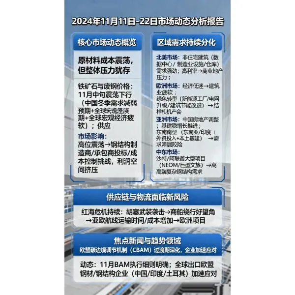 Давление затрат + расхождение спроса Двухнедельное обновление по мировому рынку стальных конструкций (11–22 ноября 2024 г.)