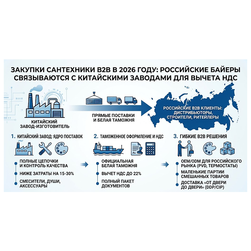 Название B2B-закупки сантехники в 2026 году как российским покупателям выходить напрямую на китайские заводы и получать вычет по НДС