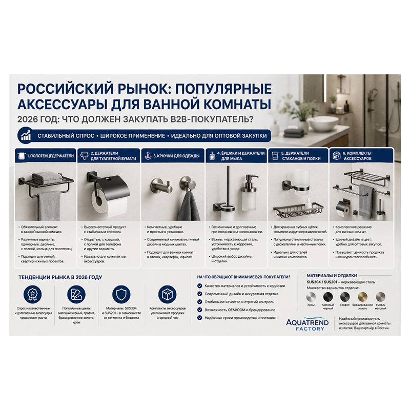 Популярные аксессуары для ванной на российском рынке: на какие товары стоит обратить внимание B2B-покупателям в 2026 году?