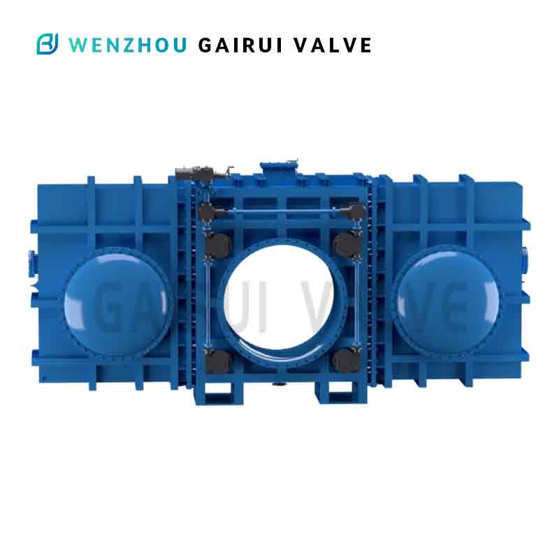 Glass gate valve with linear movement of gate valve, closed type
